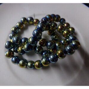 1 Strand Blue Yellow/Green Metallic Glass Beads 6mm